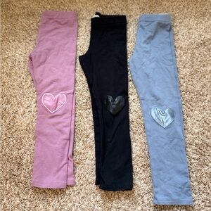 H&M Girls Heart Knee Patch Leggings - Pink, Black, Light Blue